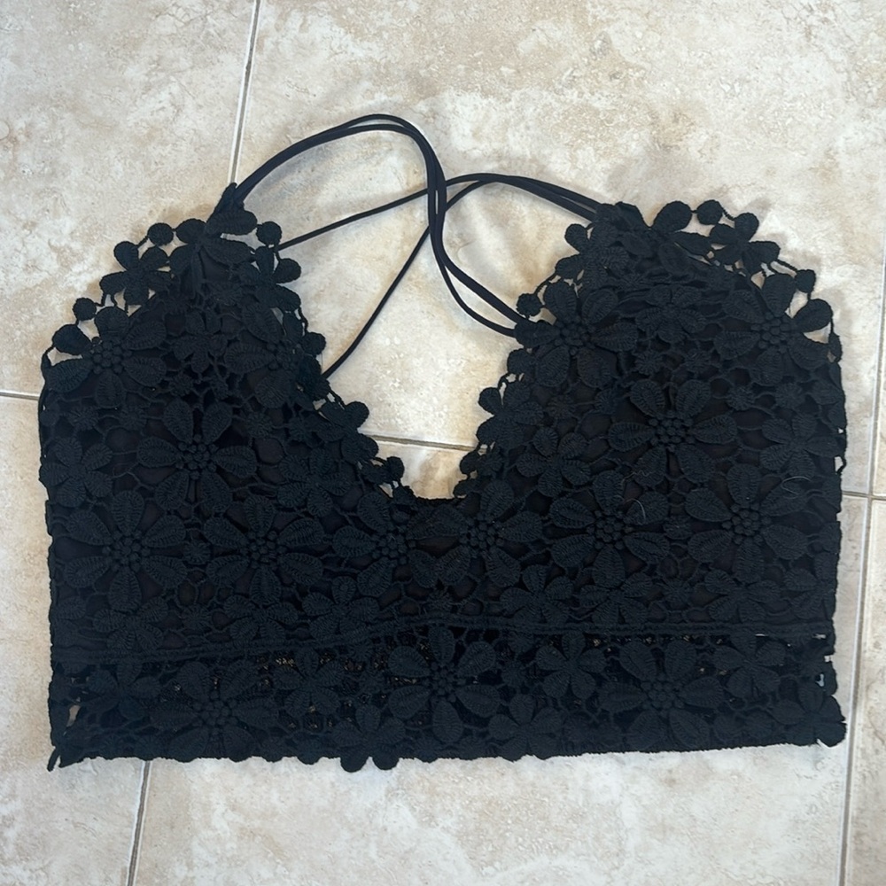 Black flowery lace top